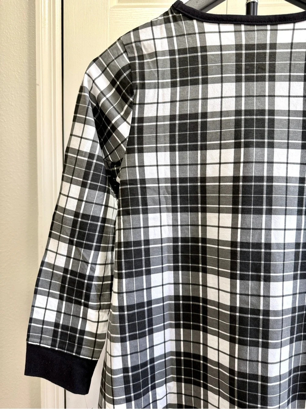Girls' Black & White Plaid Long-Sleeve Casual Dress